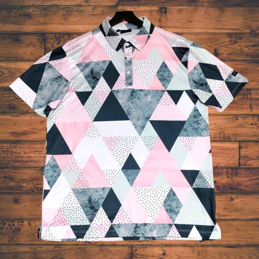 Yatta Golf Polo Shirt‎ Mens Medium Performance Stretch Abstract Geometric